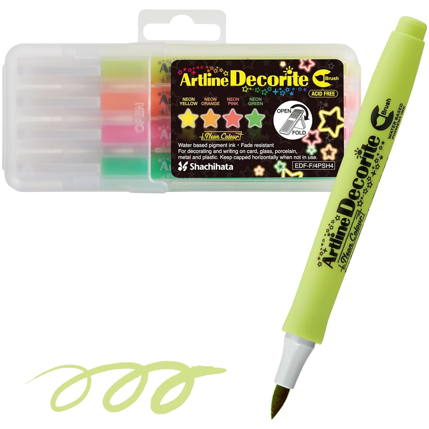Artline シャチハタ アートライン デコライト ネオンカラー 筆タイプ 4色セット EDF-F/4PSH4