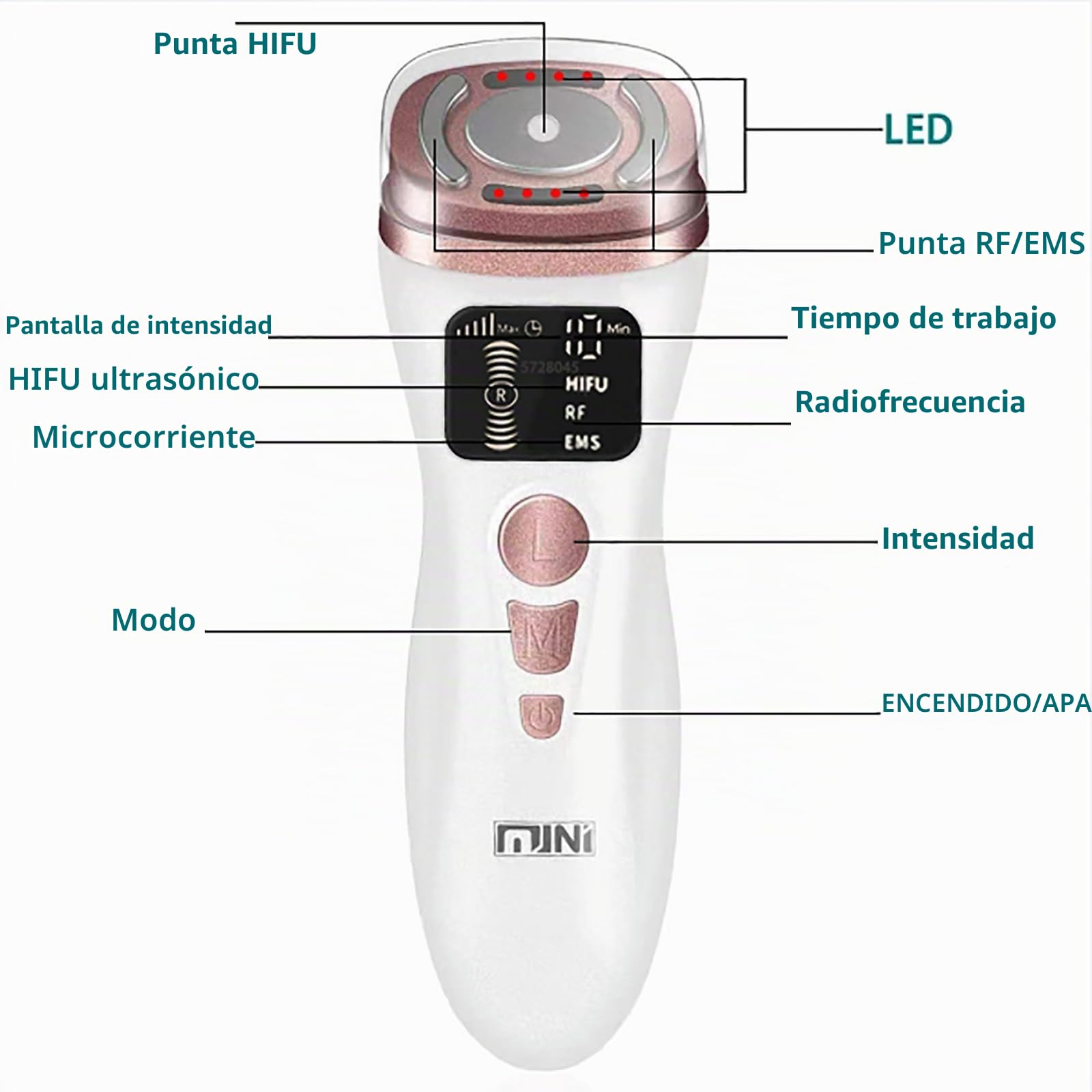 Mini HIFU Máquina Antienvejecimiento Levantamiento facial maquina de belleza RF EMS Levante el ajuste firme Rejuvenecimiento de piel Eliminación de arrugas Dispositivo de cuidado de la piel para casa