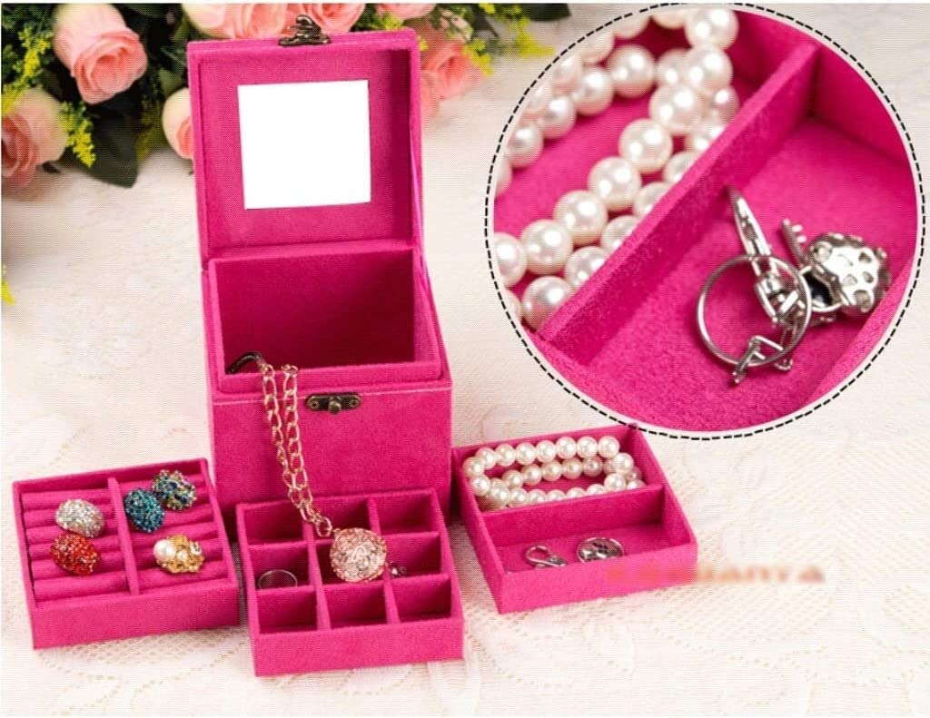 Pudełka na biżuterię z uchwytem w stylu retro Podróżny przenośny organizer na biżuterię Uchwyt na biżuterię Pudełko na organizery do przechowywania na biurku /96(Jewelry Box L)