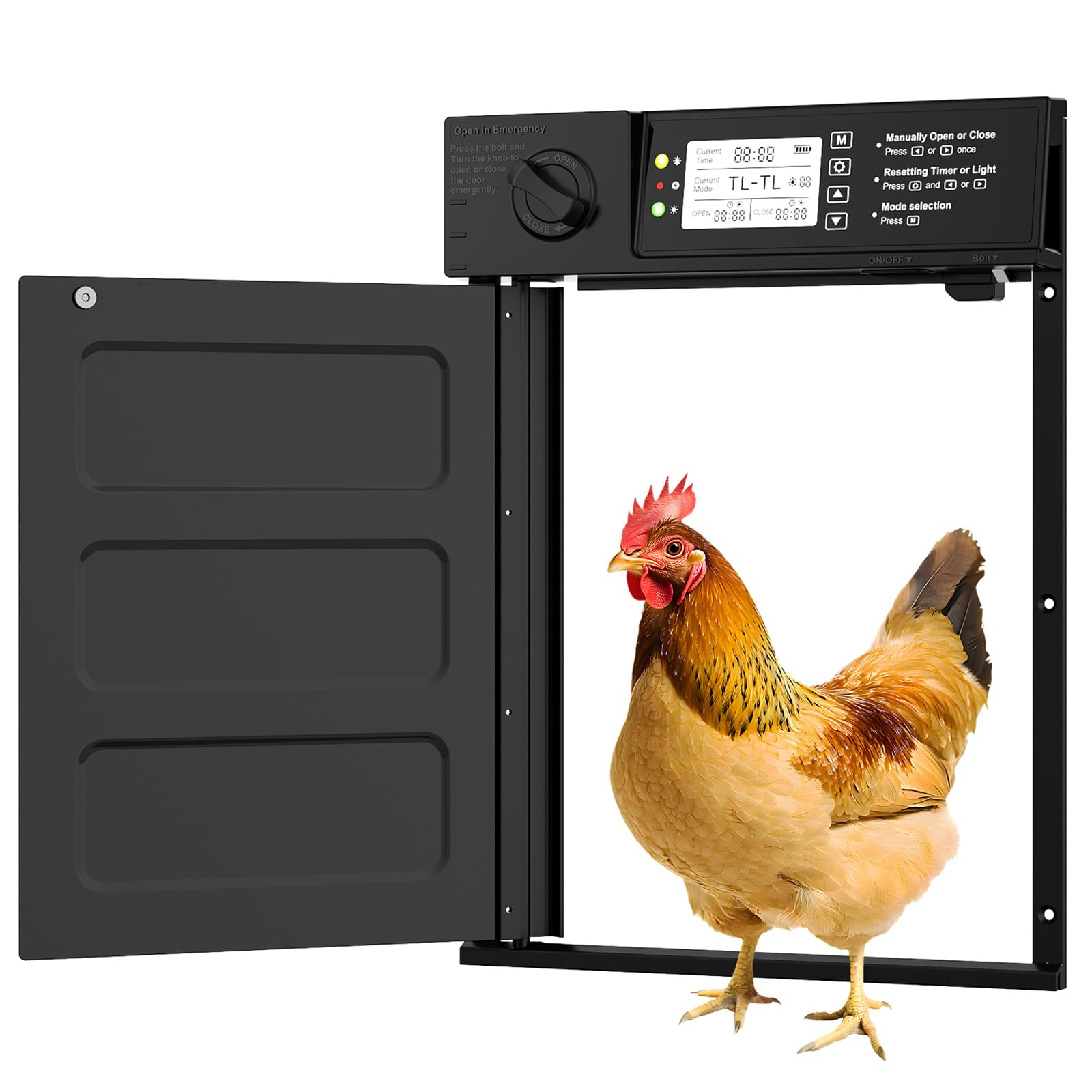 Porta Automatica Pollaio Solare, Aluminum Grande Porta Pollaio con Telecomando, Sensore di luce e Timer, Anti-Schiacciamento