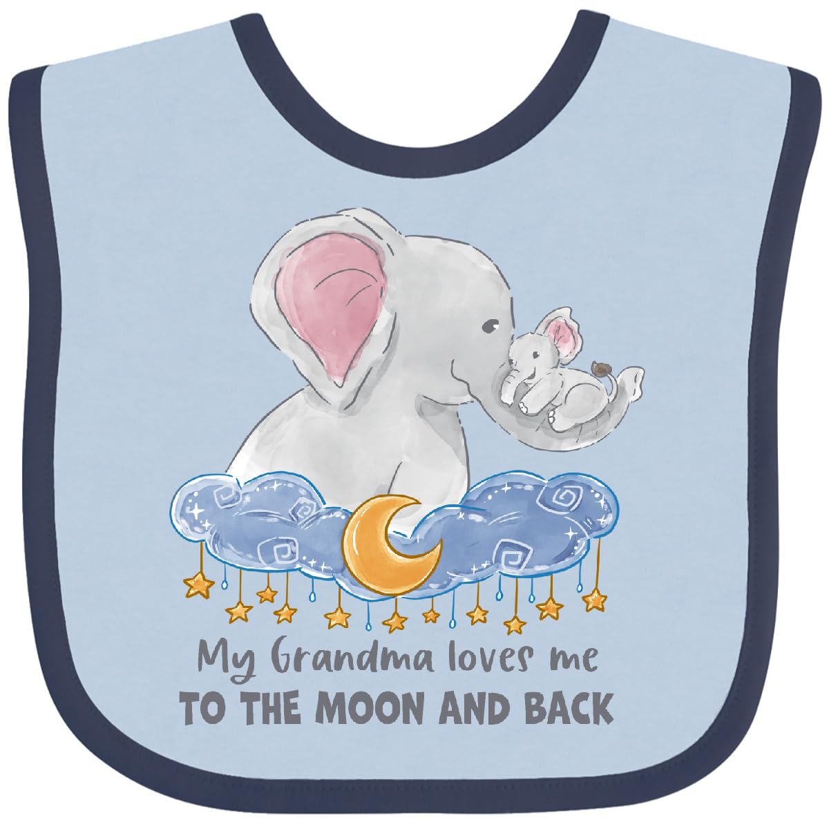 inktastic My Grandma Loves Me To the Moon and Back Elephant Family Baby Bib Blue and Navy 3b110