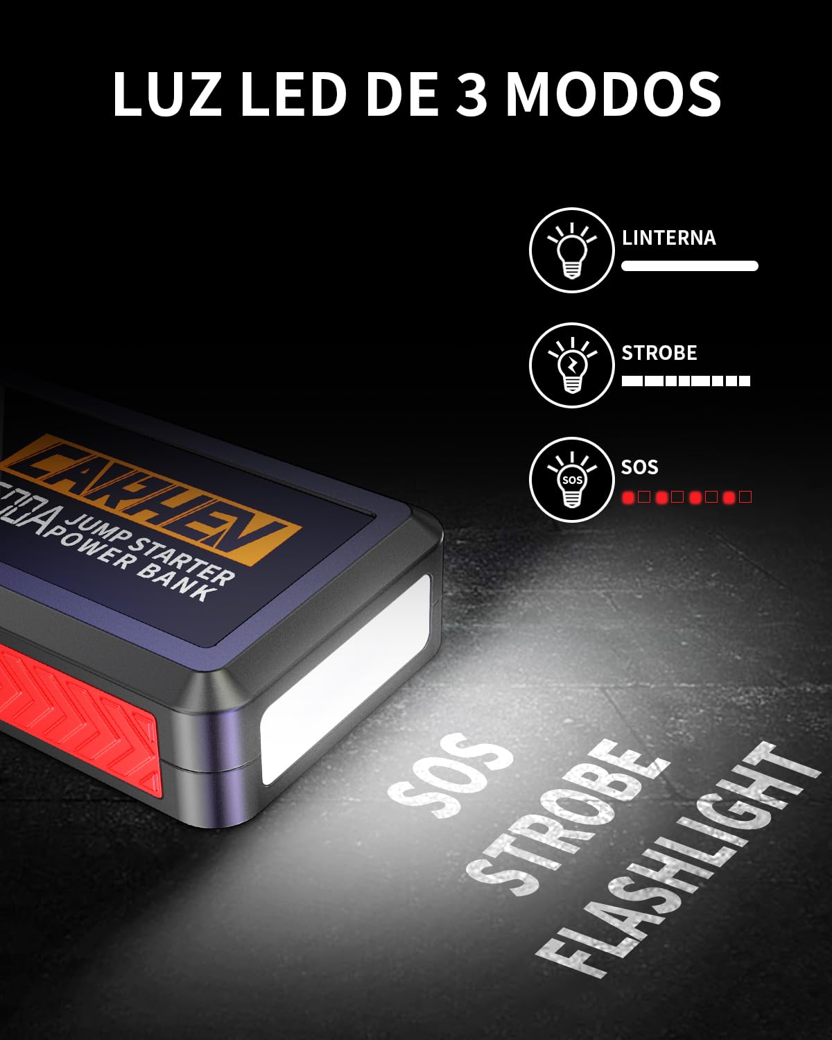 CARHEV Arrancador de Coches, 5000A Arrancador de Baterias de Coche (para 8.0L de Gasolina o 8.0L de Diésel) 12V Booster Jump Starter con Pantalla LCD, Linterna LED, Clips de Seguridad Inteligentes