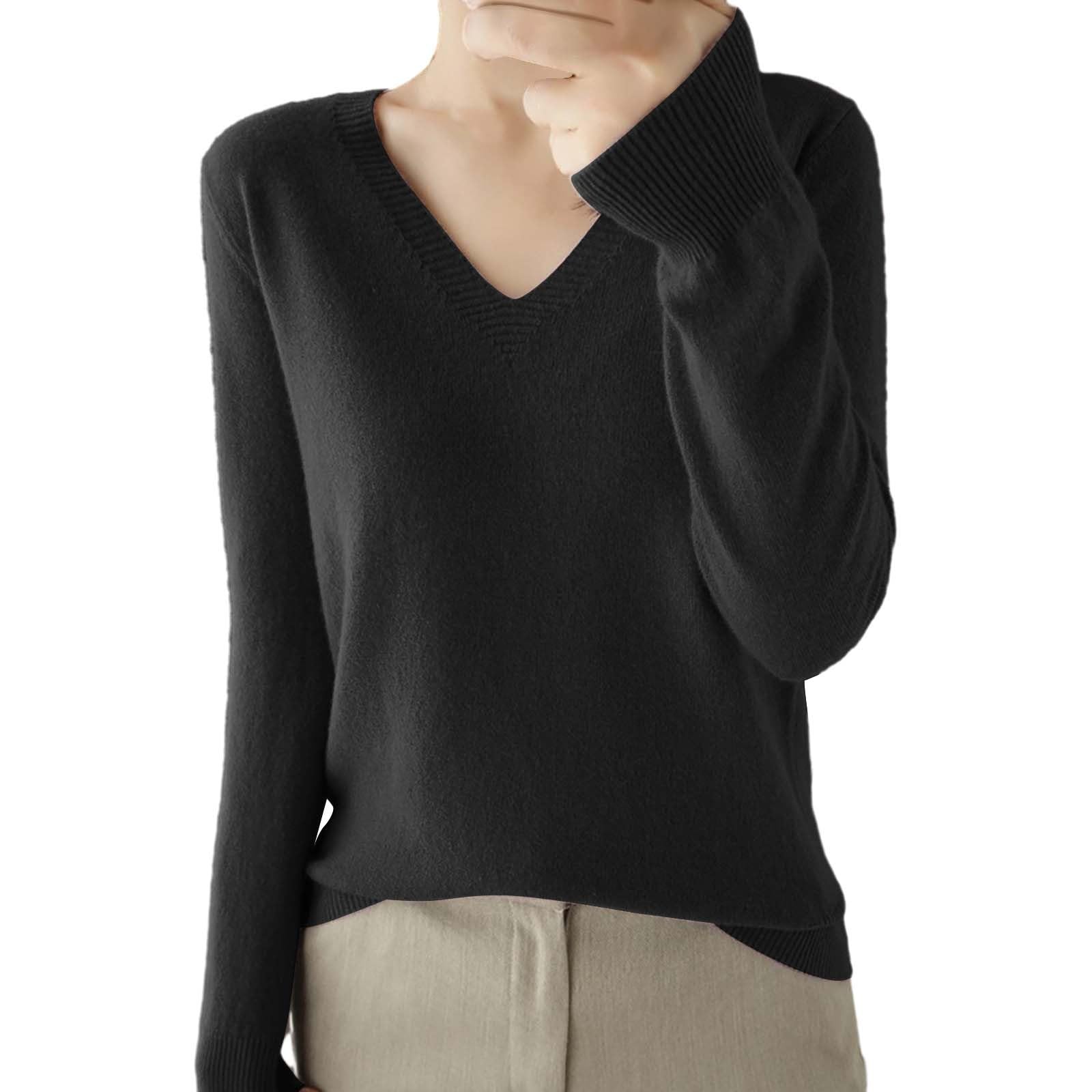 Womens V Neck Sweaters Long Sleeve Solid Basic Soft Stretch Pullover Casual  Fashion Lightweight Knit Sweater Tops