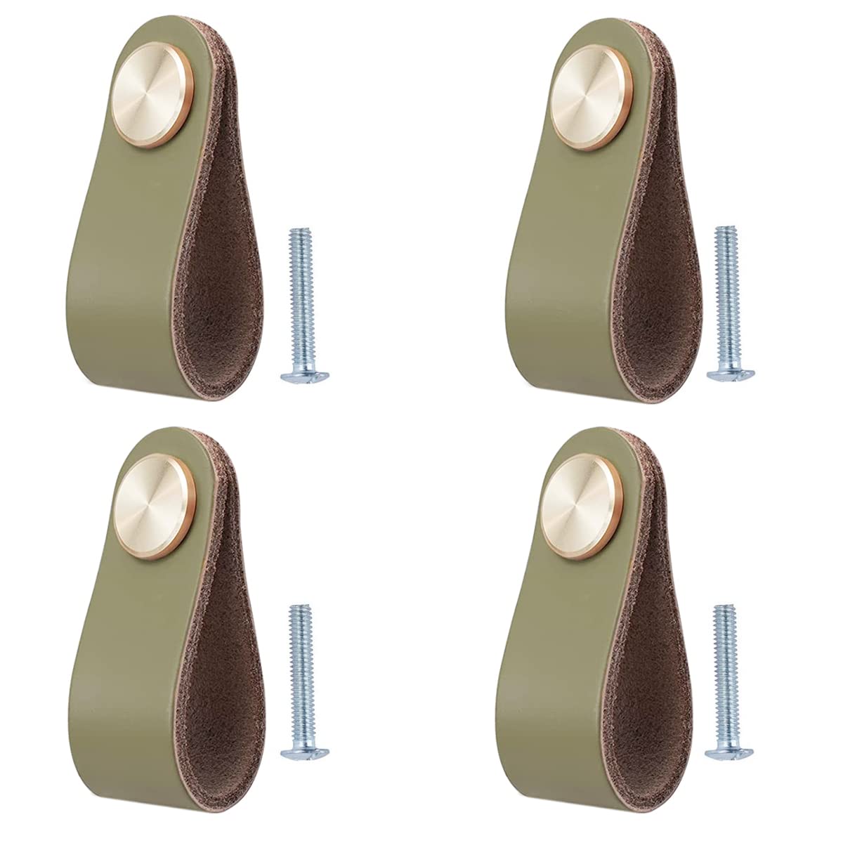 BOOLSFMAM 4 Stück Ledergriffe für Möbel,6.4 x 2.5 cm Handgemachte Griff Möbelknöpfe Leder Möbelgriffe,Schrank knöpfe,Schrankknöpfe für Küchenschränke, Kleiderschrank