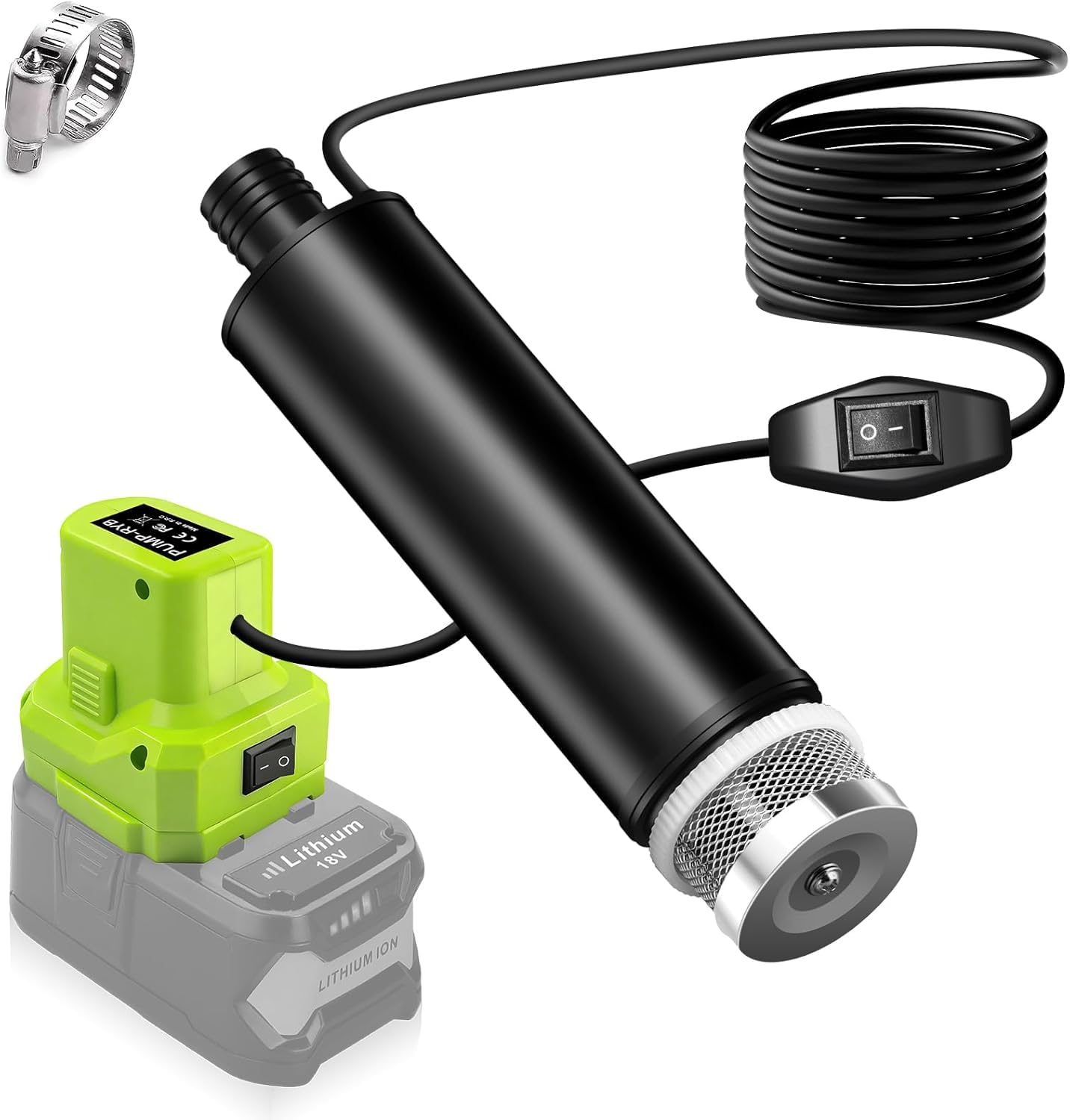 Pompe submersible 635GPH pour batterie Ryobi 18 V, pompe à eau sans fil avec filtre à sédiments, pompe de transfert 100 W, pompe à eaux chargées à haut débit pour piscine, jardin, baignoire
