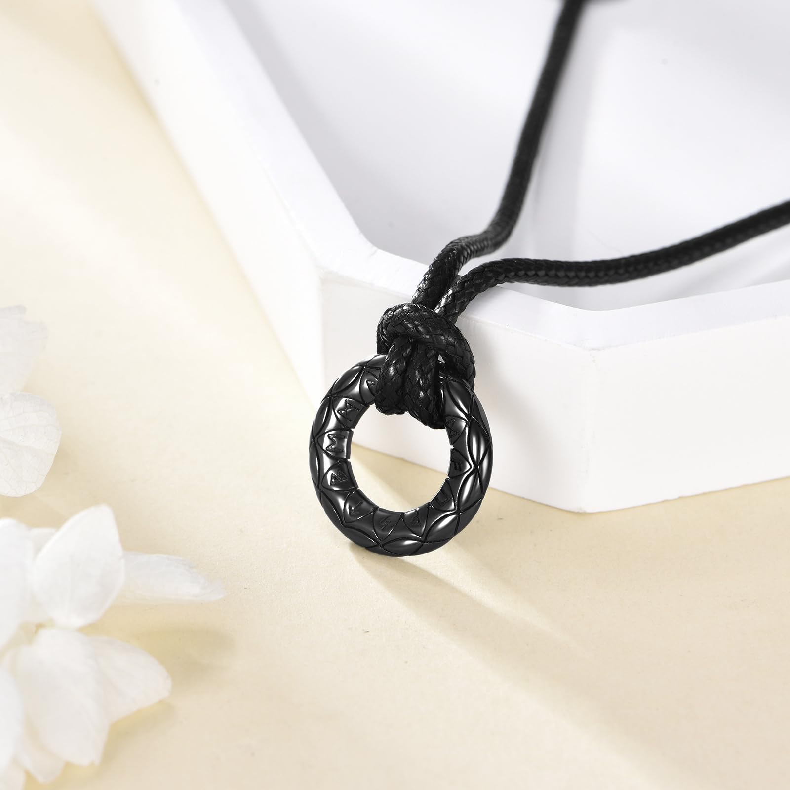 URONE Wikinger Halskette Sterling Silber Viking Norse Rune Anhänger Schwarz Vegvisir Runenschmuck für Frauen Männer