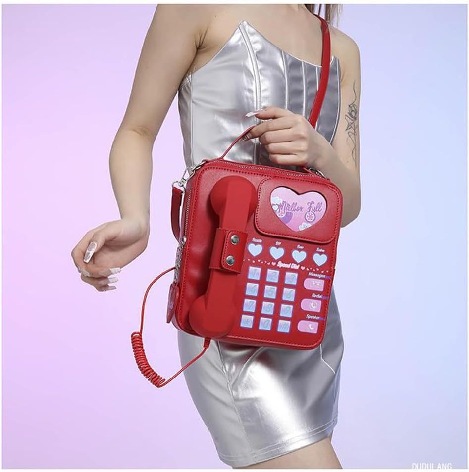Sister Amy® Retro Dial Telephone Crossbody Shoulder Bag – Vintage-Inspired Design with Movable Microphone