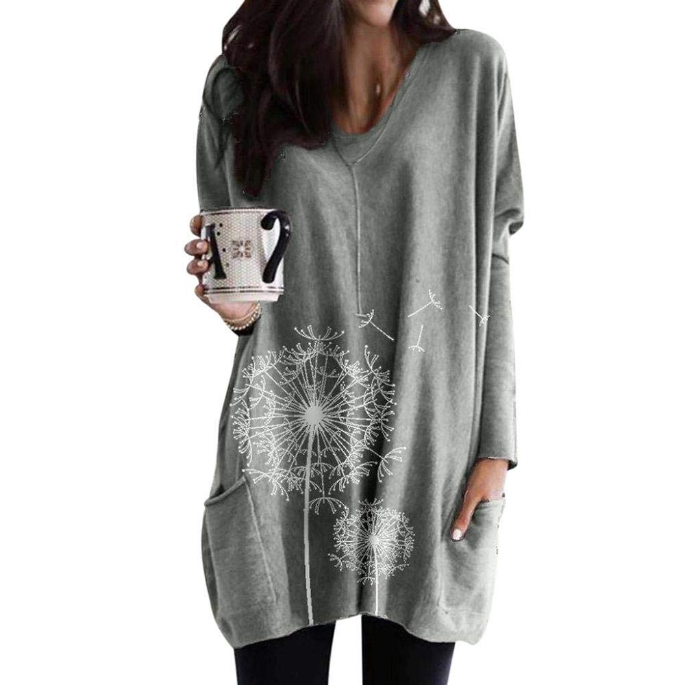 VJGOAL Mujer VJGOAL Camisetas de Manga Larga con Cuello en V para Mujer Primavera Otoño Moda Casual Gradiente de Color sólido Tallas Grandes Blusas Sueltas Sudaderas con Bolsillos(X-Gris,5XL)