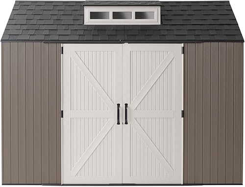 Vista 33 de Rubbermaid Cobertizo grande de resina para exteriores con suelo (7 x 7 pies), resistente a la intemperie, marrón, organización para el hogar