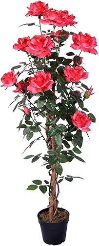 AMERIQUE Gorgeous & Unique - Planta artificial de seda de hojas de rosas de 4.3 pies, maceta previa al cuarto de bebé, tecnología Feel Real, 320 18