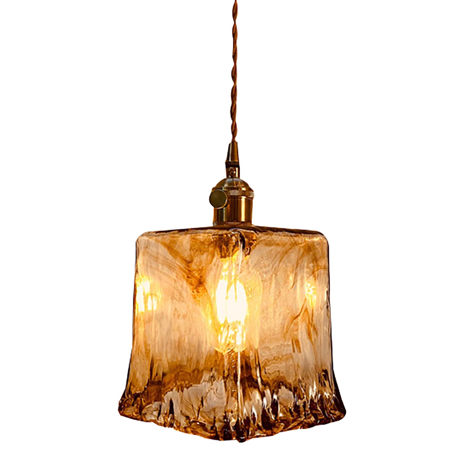 KXEcoLife Vintage Brass Glass Chandelier Pendant Light for Kitchen Island and Hallway Modern Style with Amber Shade Ceiling Hanging Fixture 18x23cm (7x9inch)