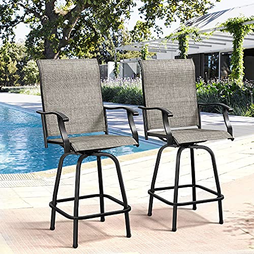 Kerrogee Patio Swivel Bar Stools, Outdoor High Bistro Stools, Bar Height Patio Chairs Furniture, All-Weather Outdoor Furniture For Garden, 2 Pack #TOP4