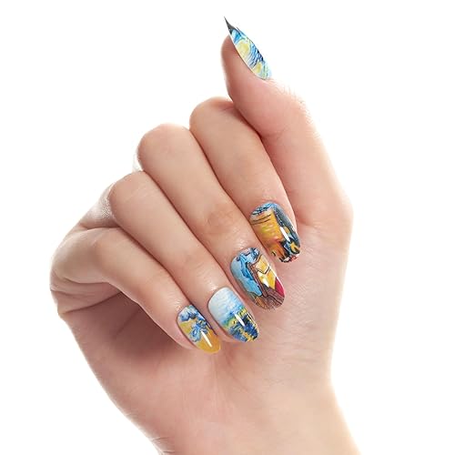 Miniatura 9 de GLAMERMAID Uñas postizas a presión ovaladas medianas, uñas de gel con pegamento, 24 piezas de uñas postizas acrílicas ovaladas cortas,