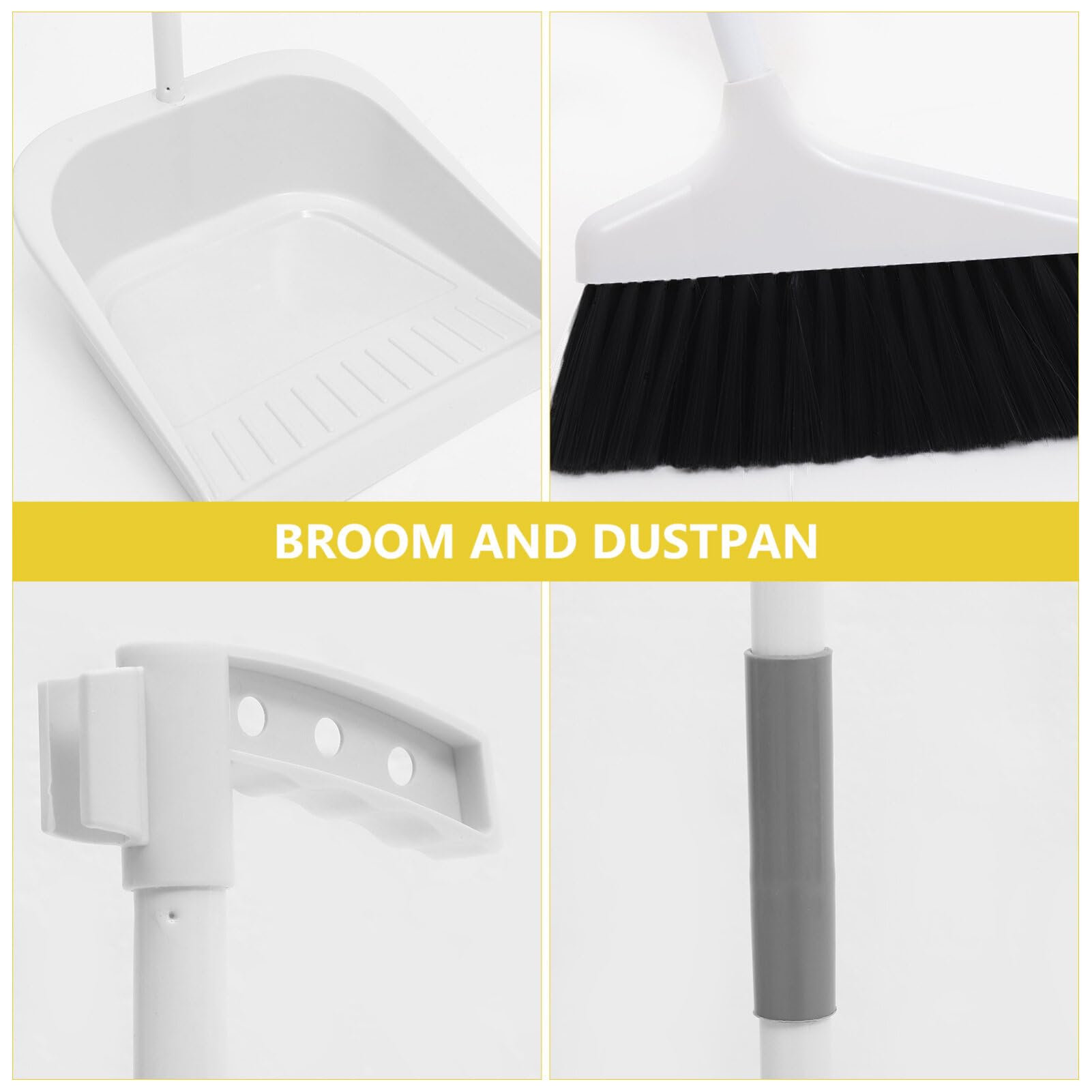BESTonZON Broom and Dustpan Set Plastic Indoor Broom with Dust Pan Set Stand Up Dustpan Long Handle Angle Broom and Dust Pan Sweeping Broom for Home Floor Cleaning Tools White