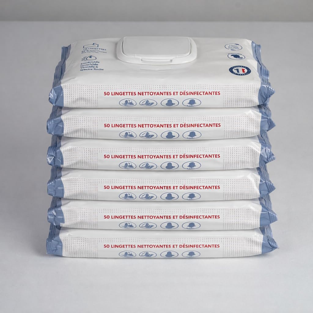 Lingette Désinfectante Surfaces et Objets 6X50 Lingettes Epaisses Grand Format Résistantes