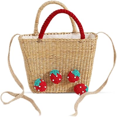 Crossbody Bags for Women, Straw Bag, Square Strawberry Hand-Woven Beach Bag, Straw Tote Bag Suitable for Picnic, Travel, Daily Matching