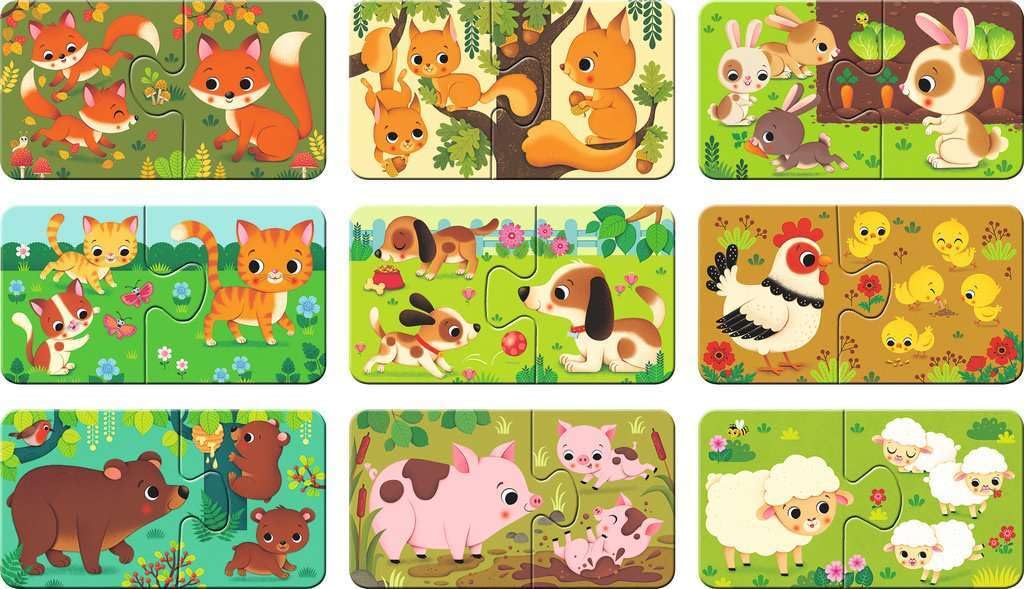 Ravensburger- Tiere Animali 9 x 2 Pezzi My First Puzzle per Bambini a Partire dai 2 Anni, Multicolore, 03123