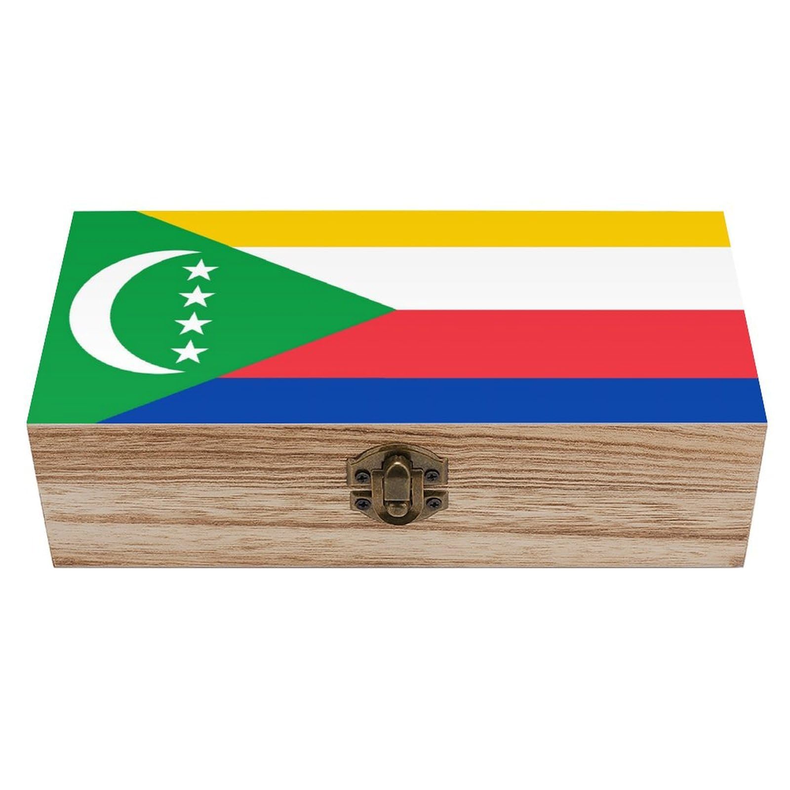 HLBSDM Flag of The Comoros Wooden Storage Box Craft Memory Keepsake Treasure Chest Box Jewelry Organizer