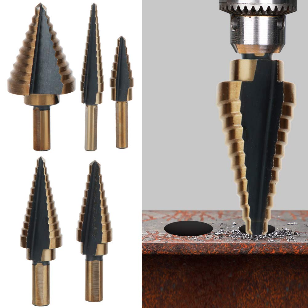 ANKROYU 5PCS Step Drill Bit, High Speed Steel Pagoda Drill Bit, High Toughness Metal Drill Bit, Hole Cutter Drill Bit for Stainless Steel Aluminum Alloy