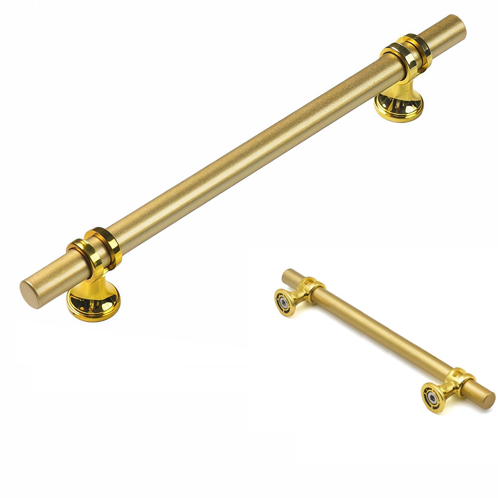 MxSplorion Gold Kitchen Cupboard Handles, 10 Pack 160mm(6.3in) Hole Centers Cabinet Pulls T Bar, for Drawer Dresser, Cupboard and Wardrobe