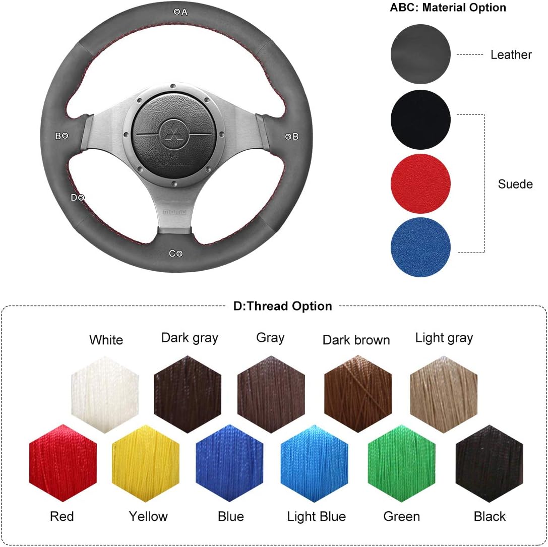 MEWANT Car Steering Wheel Cover for Mitsubishi Lancer Evolution 8 VIII 2003-2004 / Lancer Evolution 9 IX 2005-2006Customized Hand Stitch Black Suede
