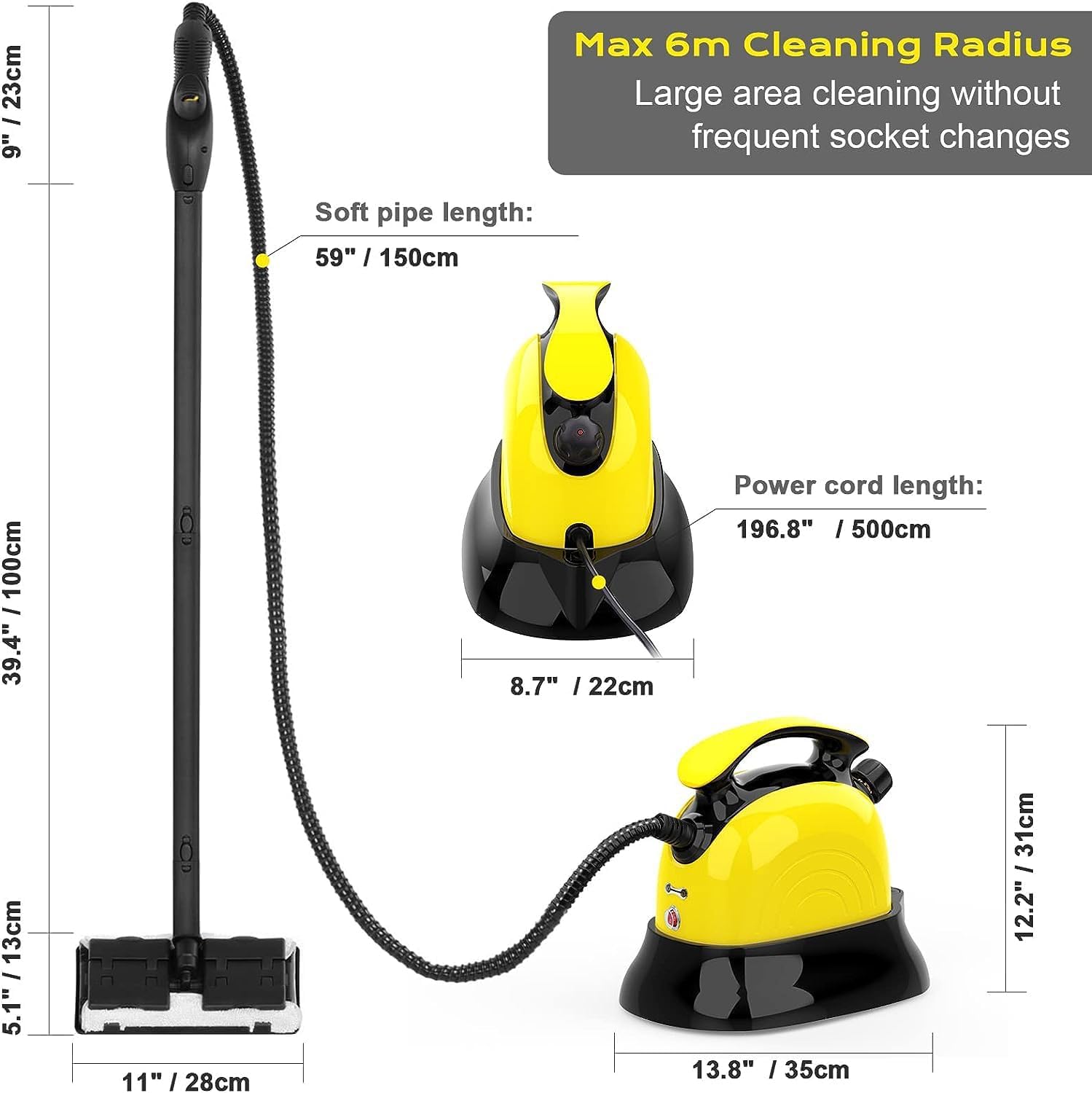 Pulitore a vapore multiuso, potente vaporizzatore con 21 accessori, pulitore a vapore con serbatoio da 0,8 litri per seggiolino auto, tappezzeria, divano, bagno, cucina, pavimento, finestra, moquett