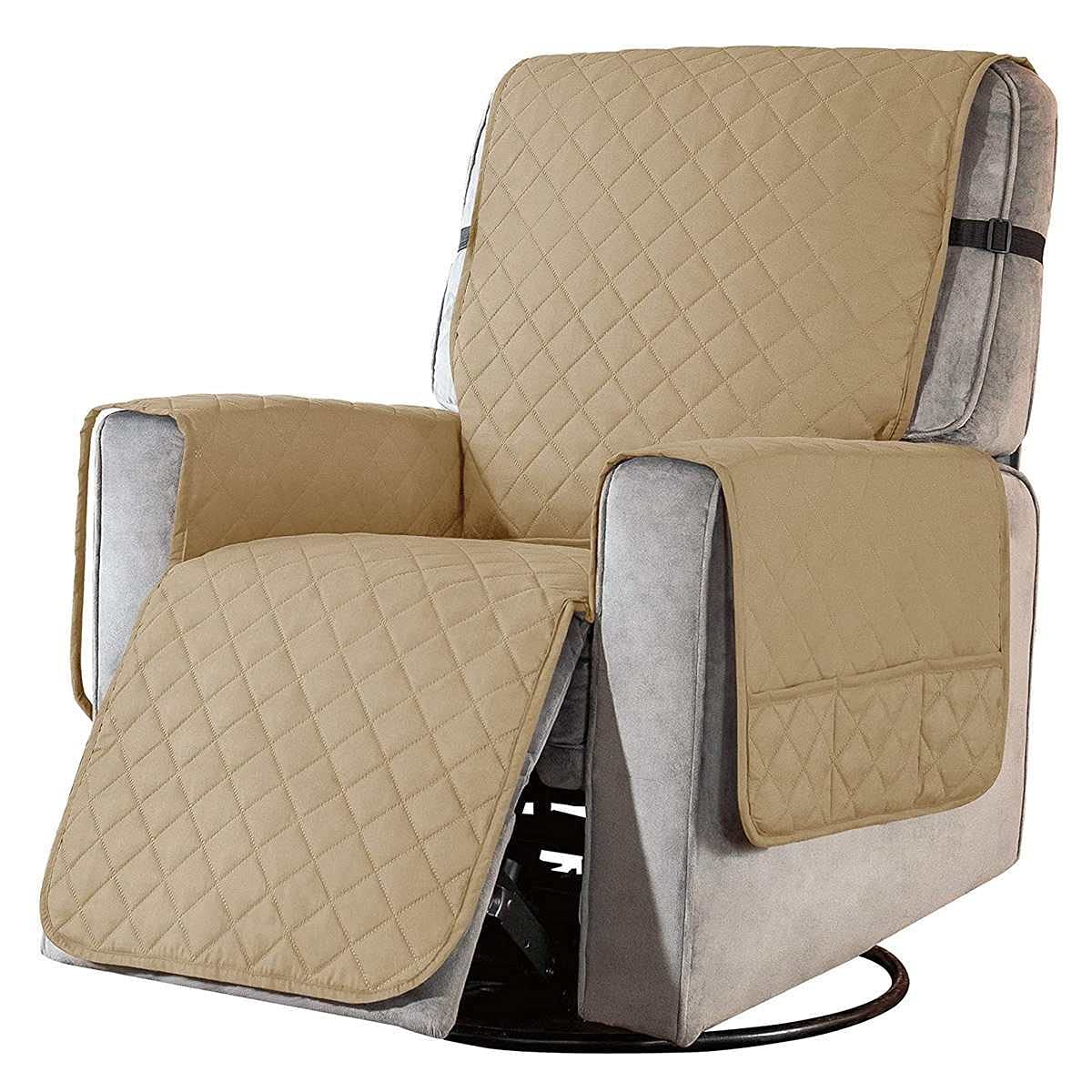 GSJNHY Armchair Cover Elastic Recliner Cover Slipcover Massage Armchair Sofa Couch Cover Stretch Home Furniture Protector Slipcovers With Side Pocket(Sand)