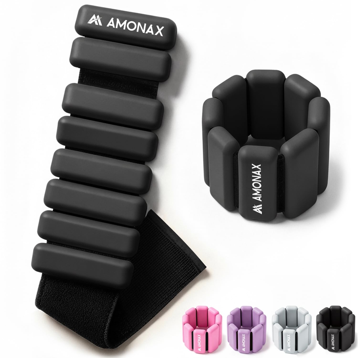 Amonax Adjustable Ankle and Wrist Weights Set, Fitness Leg Weights for Women Men, 1lb/ 2lb Pair for Strength Training, Pilates Weights Running Swimming Weights, Hand Arm Weights for Yoga, Dance 2lb/each Black - 1lb x 2
