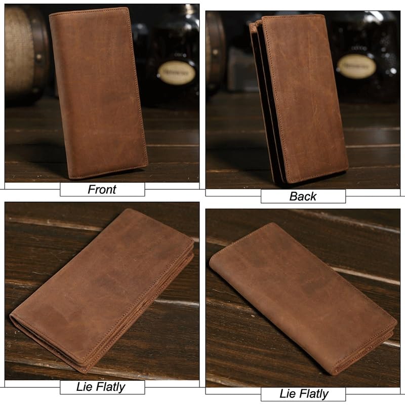 Men's wallet 7.3in Men's Long Wallet Genuine Leather Business Casual Money Clips for Father，Husband(white-Patch five-pointed star4)3