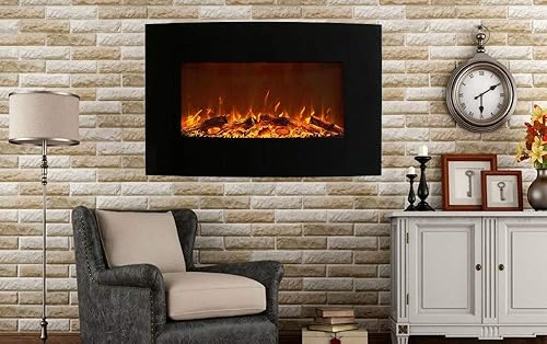 Cheminée Électrique Murale Effet Flammes LEDs - Noire - Chauffage