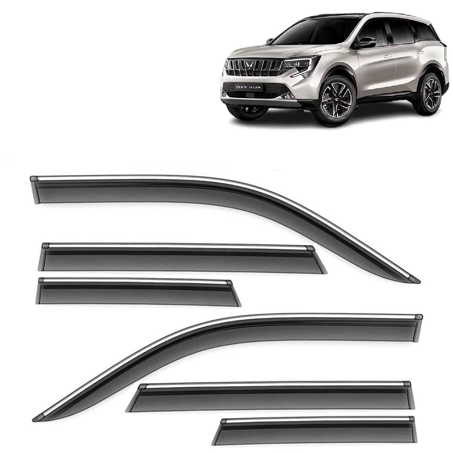 AUTOMASH Car Side Door Visor Rain Guard for XUV 7XO 2026 Year Onwards All Models - Smoke Chrome Lined Wind Deflectors, Set of 6 Pcs-image-36
