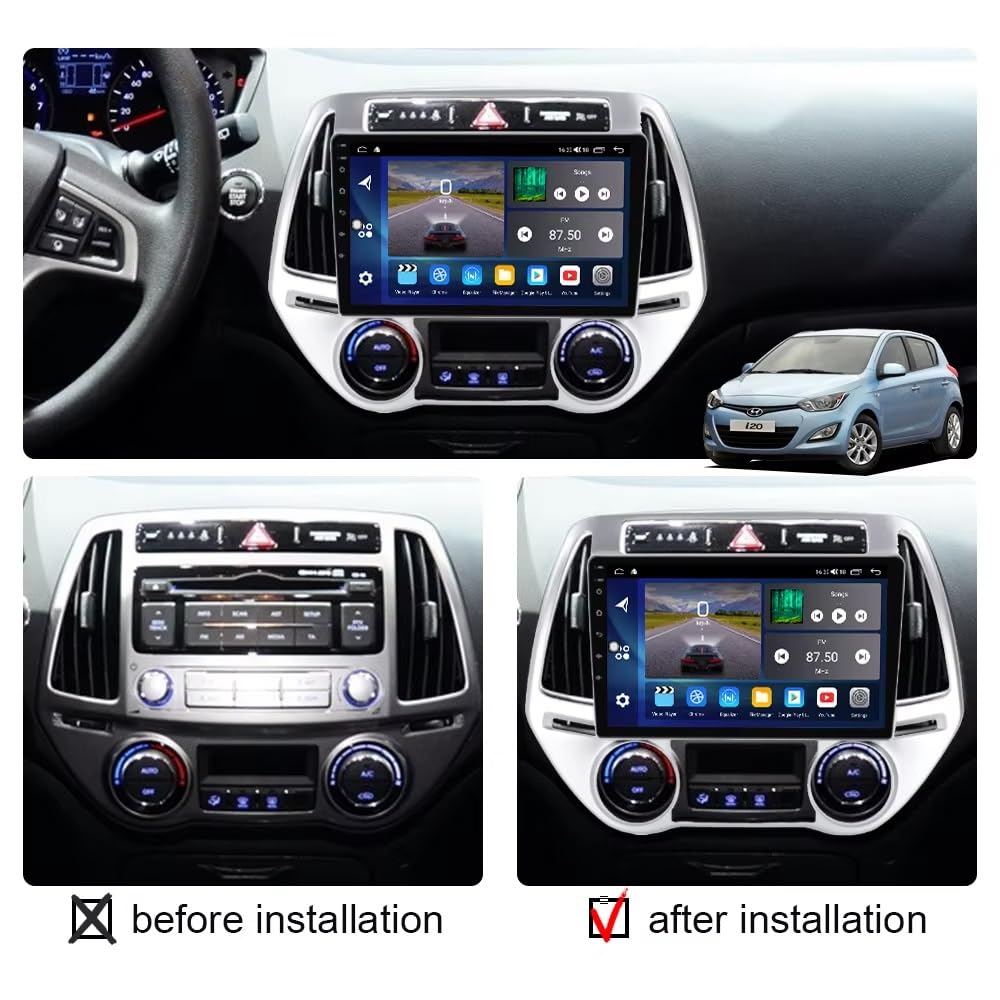 Wyświetlacz Carplay dla Hyundai i20 2012-2014 Przenośne Radio Samochodowe Z Ekranem Dotykowym Hd, Funkcją Mirror Link I Carplay;, 8 Rdzeń 6G+128G