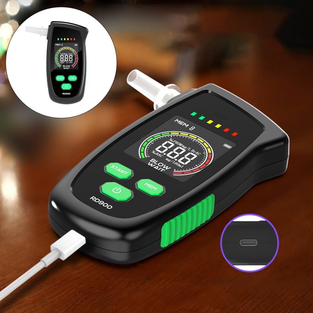Éthylotest numérique de haute précision avec six unités de mesure et réponse rapide pour les tests personnels avec câble USB rechargeable et sac de rangement pour un usage quotidien