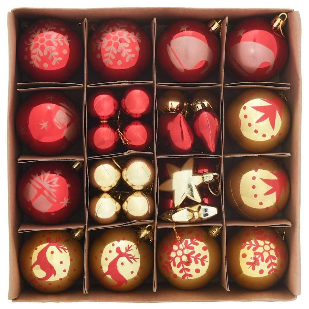 Weihnachtskugel-Set 40 pcs Gold und Rot Kunststoff Ø 6 cm Christbaumschmuck Anhänger und Ornamente für Tannenbaum Winter Dekoration Advent Deko Stern Figur Lametta