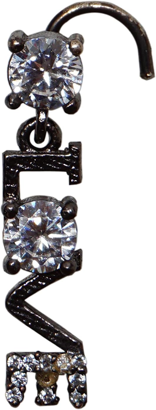 Sterling Silver Nose Stud Love Nose Stud Indian Nose Stud Black Plating Nose Piercing Crystal Nose Stud Diamond Nose Piercing Indian Nose Ring Dongle Nose Stud