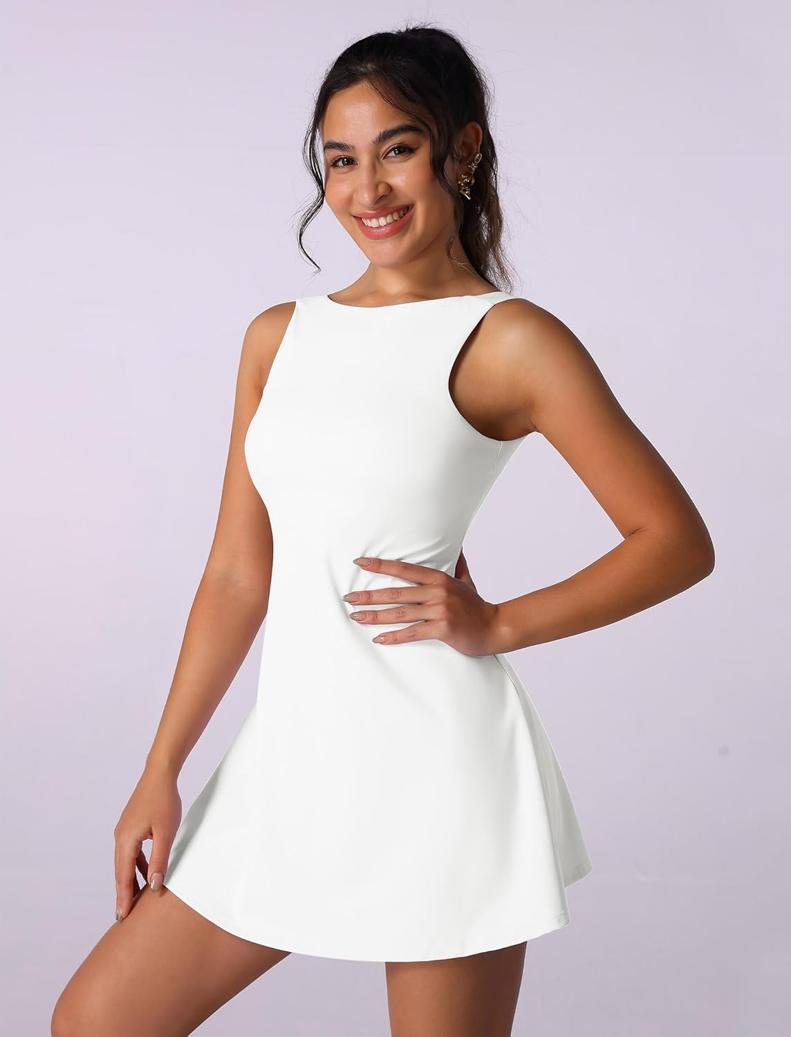 Tennis Dress for Women with Built in Shorts Sleeveless Backless 2-in-1 Ruffle A-line Active Yoga Golf Dress - Image 6