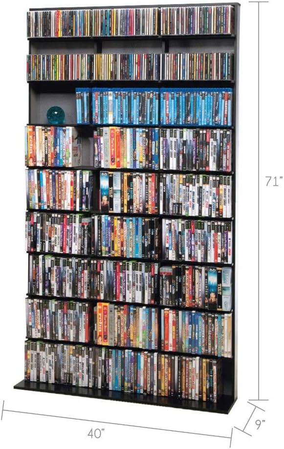 Atlantic Elite Media Storage Cabinet - Large Tower, Stores 837 CDs, 630 Blu-Rays, 531 DVDs, 624 PS3/PS4 Games or 528 wii Games with 9 Fixed Shelves, PN35435725 in Black