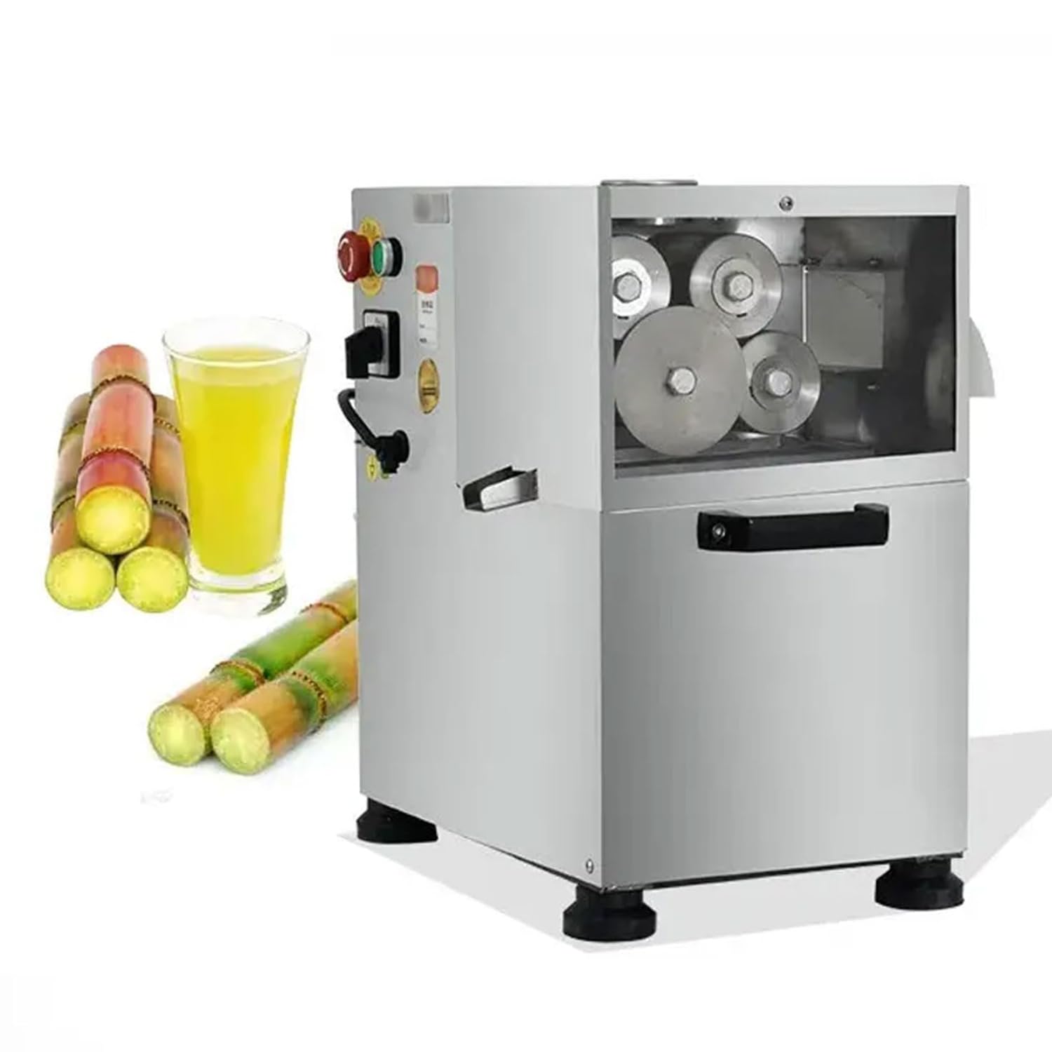 800W Commercial Electric Sugarcane Juicer Machine Four-Roller Desktop Sugarcane Juicer with Emergency Stop Switch High Juice Yield for