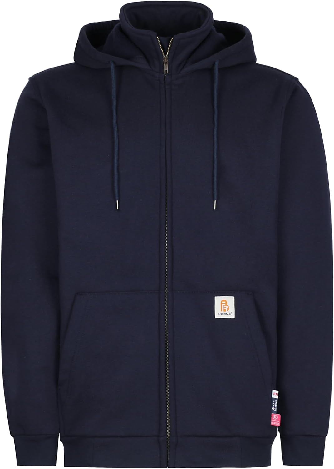 BOCOMAL FR Men's Hoodies Zipper Mock-Neck 14oz Heavyweight Fleece Fire Resistant Hooded Sweatshirts-NFPA2112 CAT2