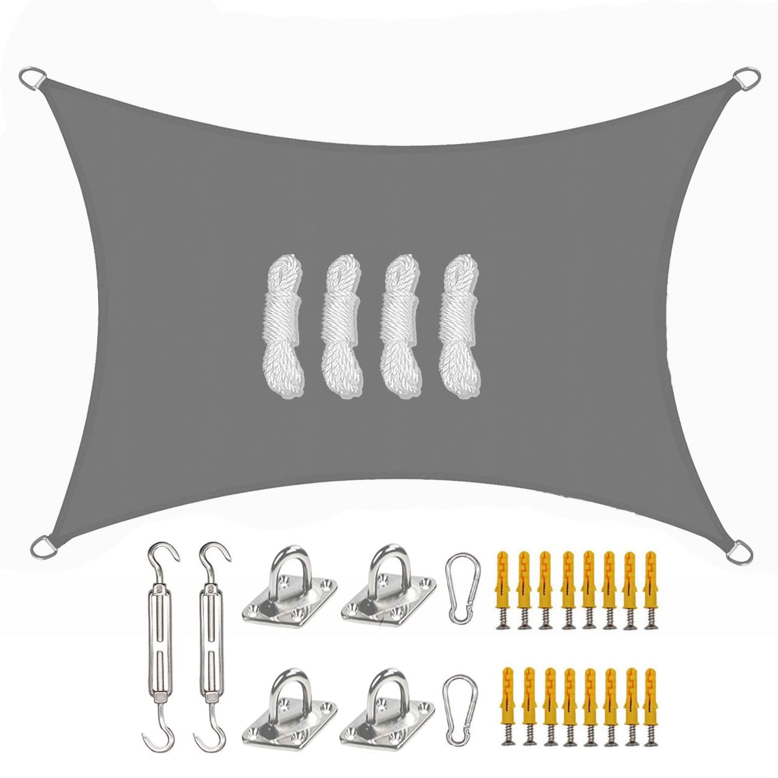 Sun Shade Sails 3x4m with Installation Fixing Kit,Rectangle Waterproof Shade Sail for Garden,Outdoor Sun Sail Shade Canopy with Free Rope for Outdoor Garden Pergola Patio Party Backyard Lawn,Grey