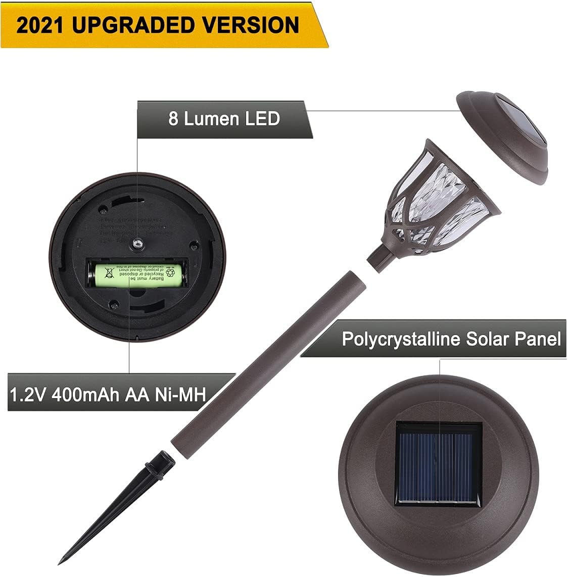 DAMAYCA 8 Pack Outdoor Solar Lights for Garden Pathway Walkway Driveway Sidewalk Yard Bright Decorative Landscape Lights Solar Powered for Landscape Lighting. Brown Color.(Warm White)