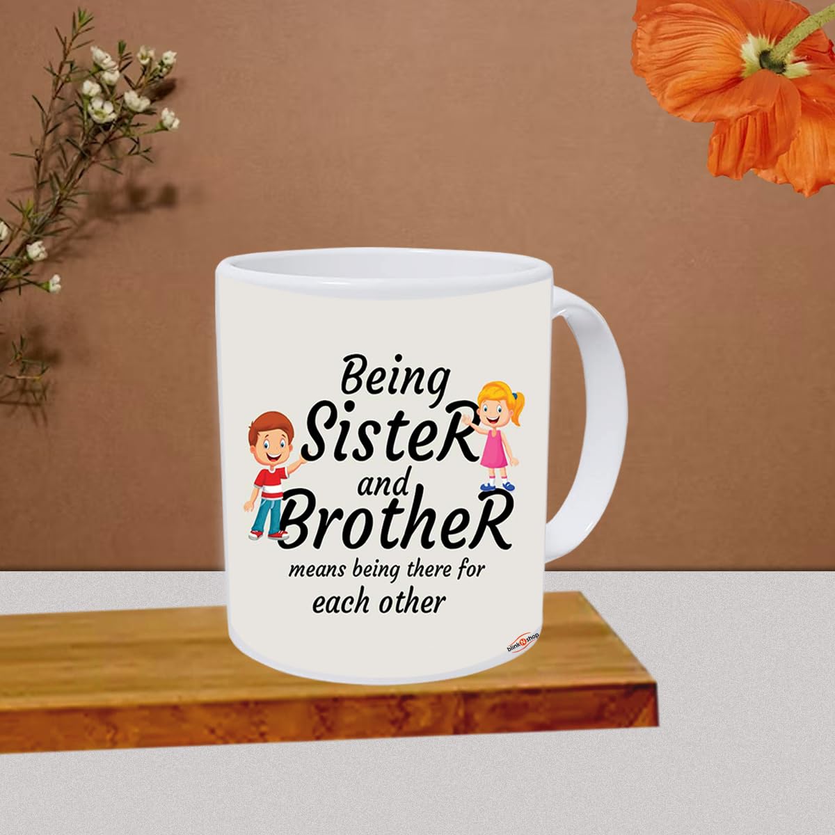 blinkNshop Rakhi Printed Ceramic Coffee Mug 325 ML (White) Express Brother Sister Bond of Love | Gift for Rakhi