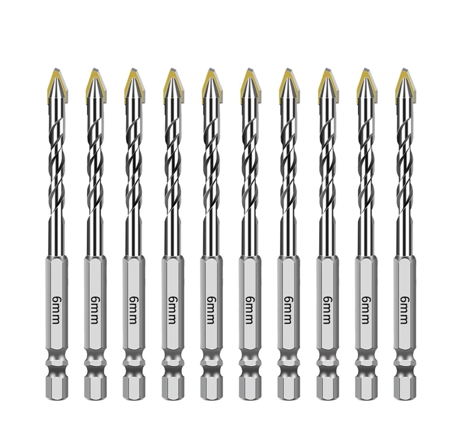 5/6/10 punte da trapano eccentriche con gambo esagonale for mattoni, acciaio, piastrelle, legno, vetro, plastica, specchi parete, muratura, cemento(10PCS 6mm)