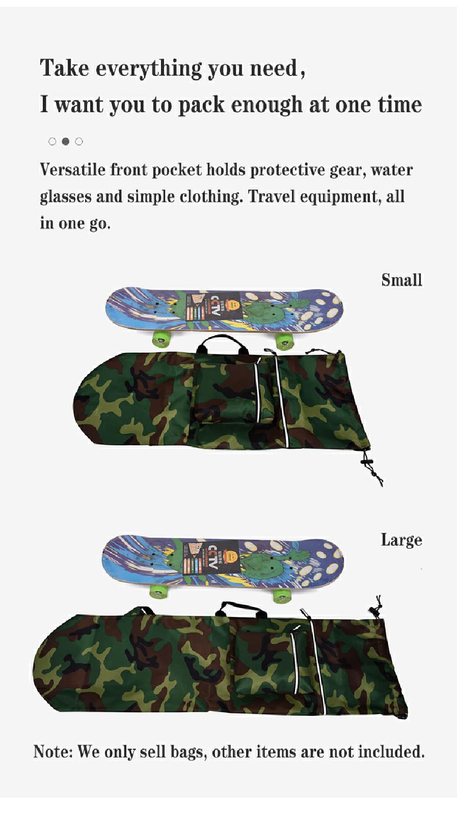 Borsa per skateboard da uomo impermeabile zaino da skateboard borsa con spallacci regolabili custodia portatile per skateboard, penny board, borsa da trasporto longboard
