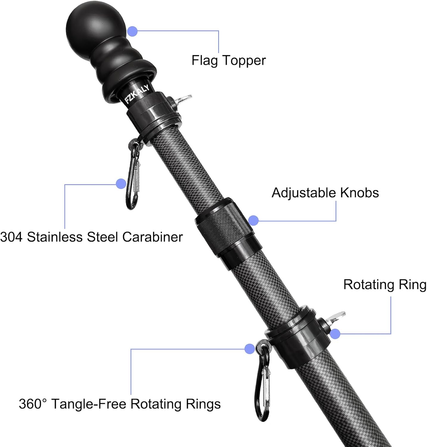 Flag Pole 3–6 FT Telescoping Carbon Fiber – Premium Outdoor Adjustable Flagpole with 360° Tangle-Free Spinning Rings, Twist Lock, Lightweight for House, RV, Truck, Boat, Camping - Image 5