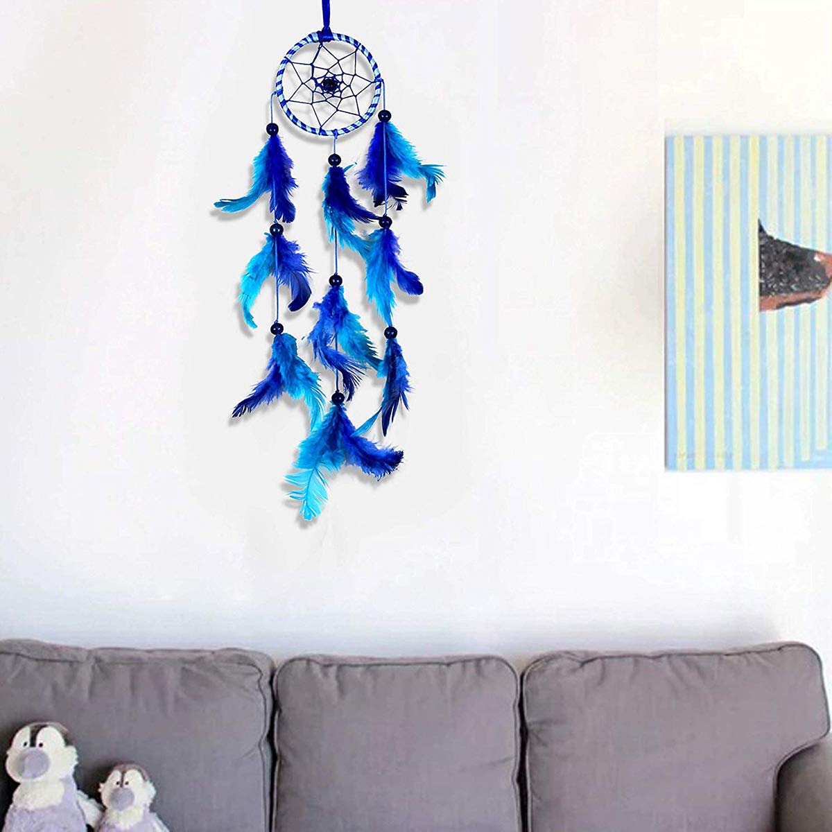 DULI Dreamcatcher Wall Hanging Handmade Wall Art for Bedrooms, Office, Balcony, Outdoors, Garden, Home Wall, Hanging Design, Height 41 cm, Large, Brings Positive Energy (Blue 2)-picture-14