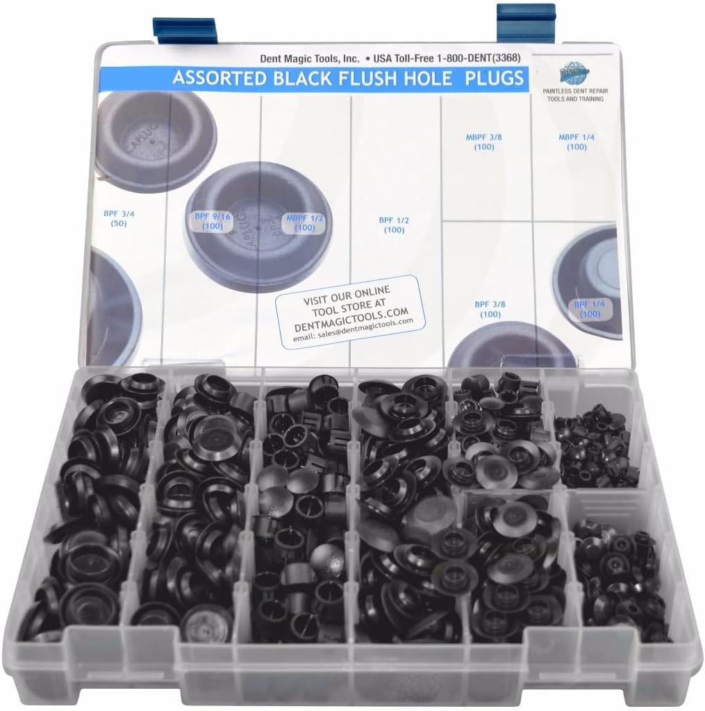 750 Count Assorted Hole Plug Kit – 1/4" to 3/4" Flush & Locking Hole Plugs | Plastic Body & Sheet Metal Plugs for Paintless Dent Repair – Dent Magic PDR Tools