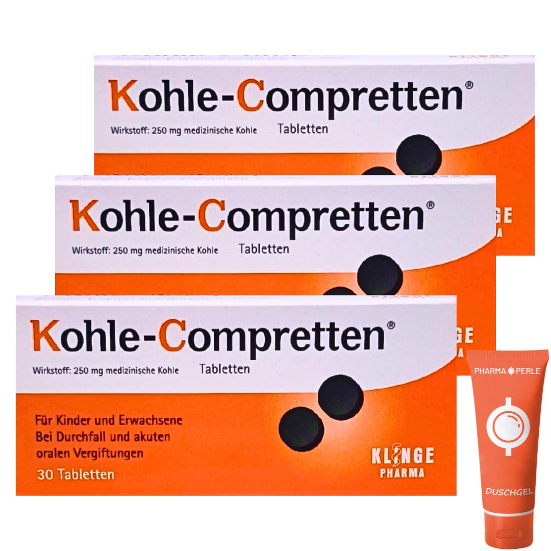 Atkivkohle Tabletten 3x 30 Tabletten I bei Durchfall und akuten oralen Vergiftungen I Diarrhoe I Magen-Darm-Beschwerden I Entgiftung I Spar-Set plus Pharma Perle give-away