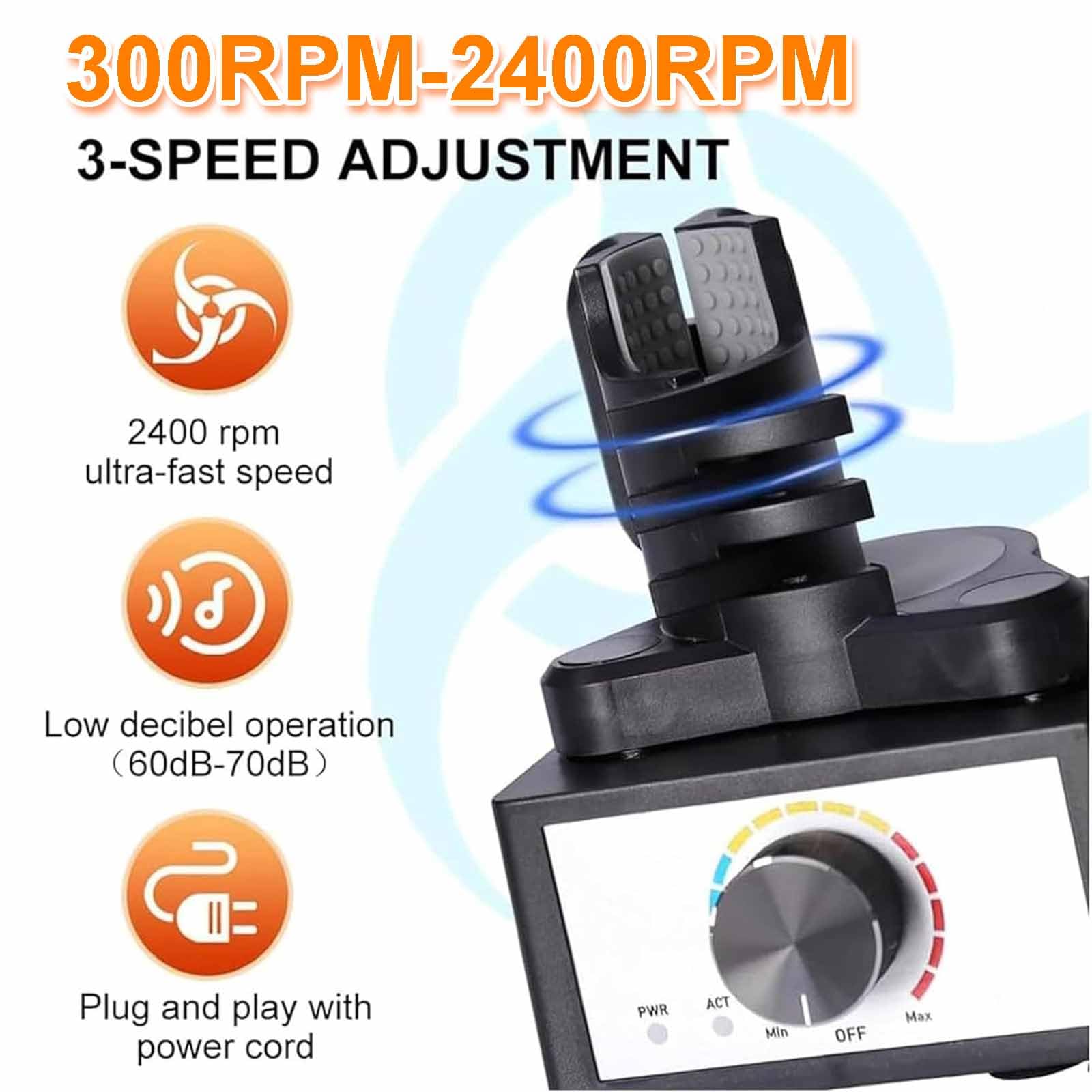 Mini Vortex - Mezclador de pintura, 300-2400 rpm, 3 velocidades, manos libres para botellas de 10-100 ml, ideal para pintura, esmalte de uñas, laboratorio, acrílico, adhesivo de pestañas