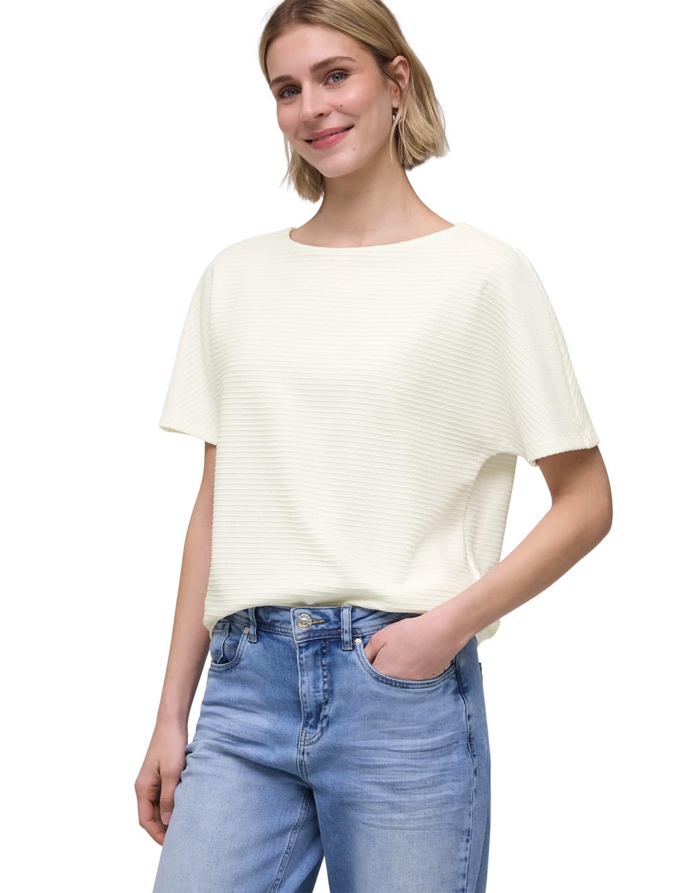 Street One T-Shirt Damen Off-White U-Boot-Ausschnitt, Gr. 44, comfort fit